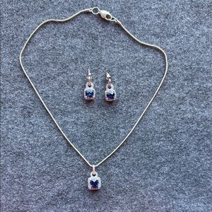 Silver Blue and Diamond‎ Necklace and Earrings